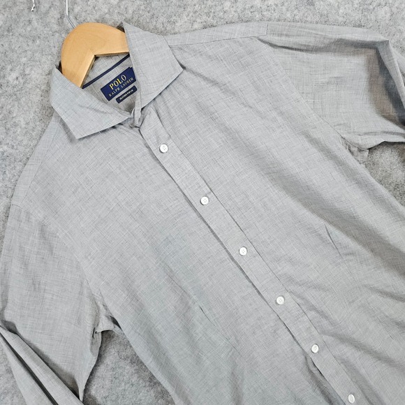 Polo Ralph Lauren Heather Poplin Gray Cotton Long Sleeve Shirt Men's Size S FLAW - Picture 1 of 10